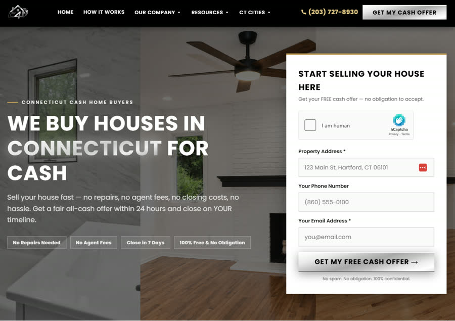 Cash4Houses CT homepage screenshot