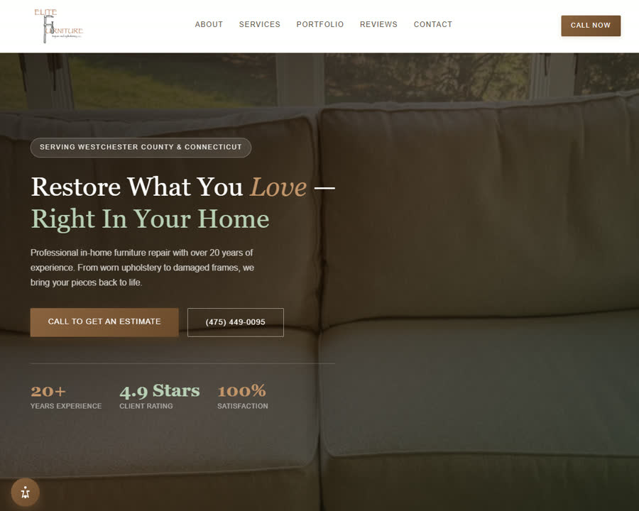 Elite Furniture Repair homepage screenshot