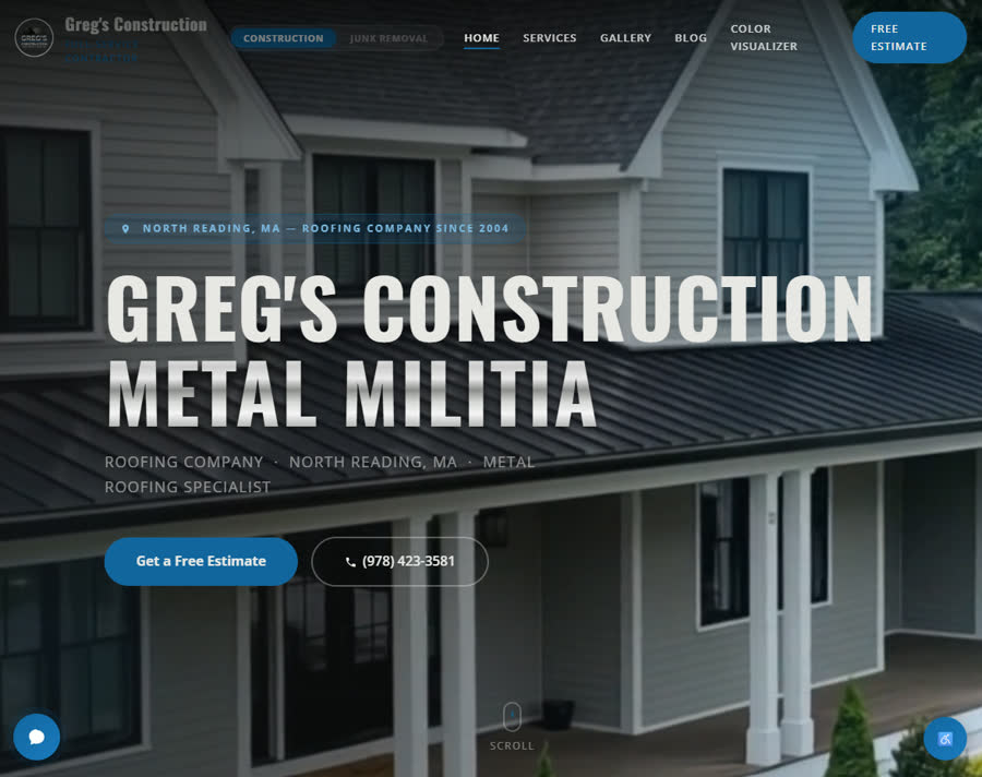 Greg's Construction Co. homepage screenshot