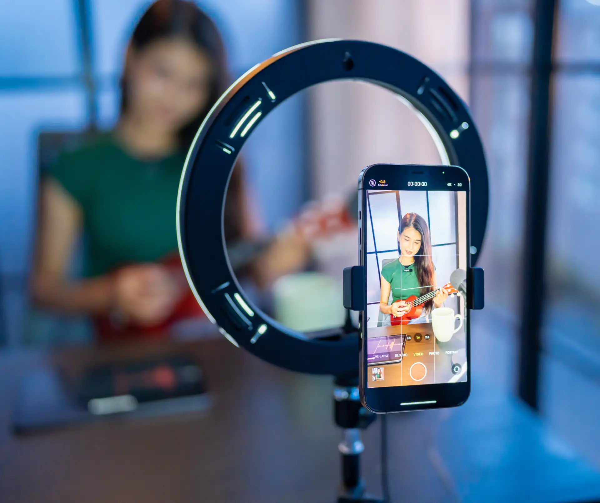 women filming social media content