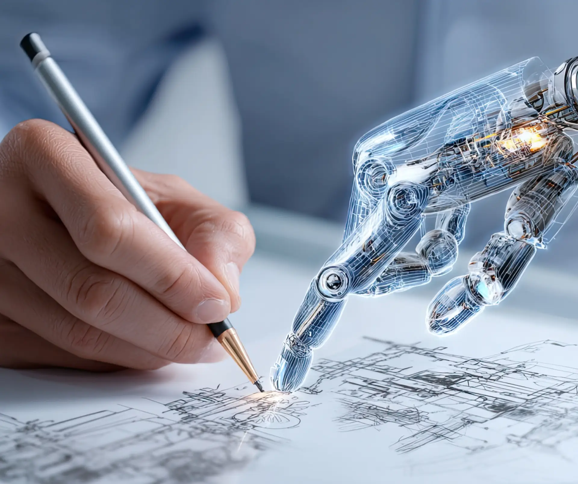 Artificial Intelligence and person working together